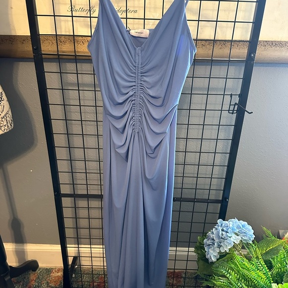 Elegant Blue Ruched Midi Dress NWT by Lanston. Disco vibes - Picture 3 of 7